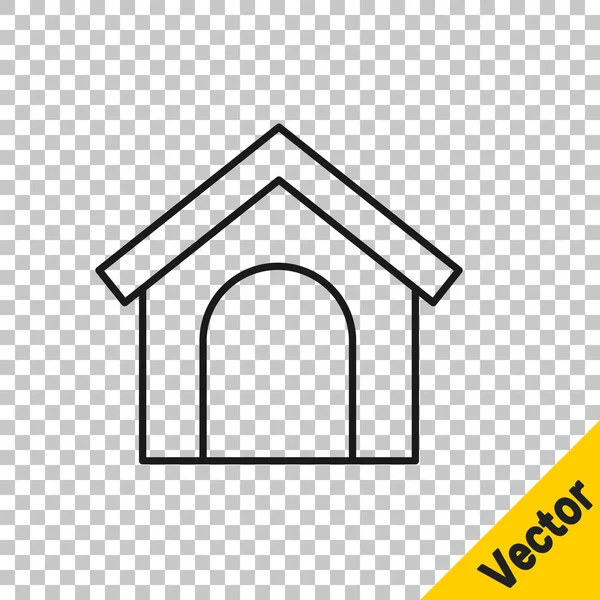 Línea negra Icono de la casa del perro aislado sobre fondo transparente. Una perrera. Vector — Vector de stock