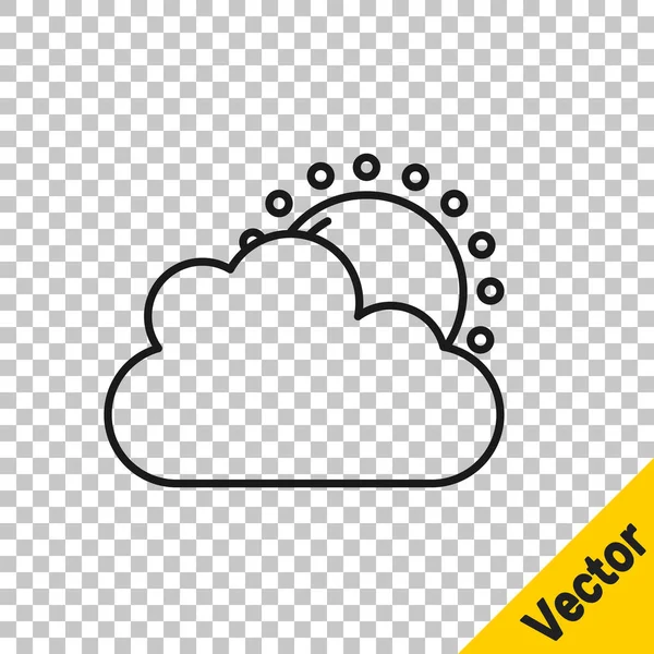 Black line Sun and cloud weather icon isolated on transparent background. Vector — Stock Vector