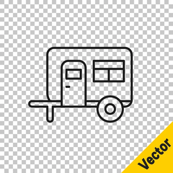 Línea negra Rv Camping icono del remolque aislado sobre fondo transparente. Viaje casa móvil, caravana, casa campista para viajar. Vector — Archivo Imágenes Vectoriales