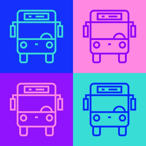 Pop art line Bus pictogram geïsoleerd op kleur achtergrond. Transportconcept. Bus tour transport bord. Toerisme of symbool van een openbaar voertuig. Vector — Stockvector