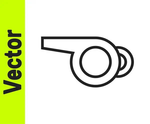 Línea negra Silbato icono aislado sobre fondo blanco. Símbolo de árbitro. Señal de fitness y deporte. Vector — Archivo Imágenes Vectoriales