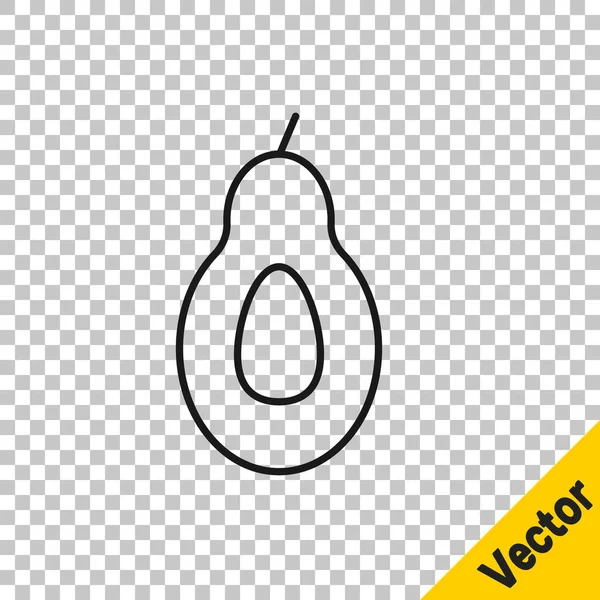 Línea negra Icono de fruta de aguacate aislado sobre fondo transparente. Vector — Vector de stock