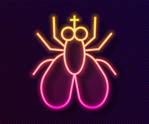 Línea de neón brillante Icono de mosca insecto aislado sobre fondo negro. Vector — Vector de stock