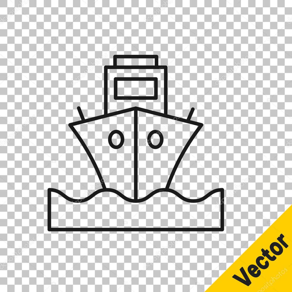 Black line Cargo ship icon isolated on transparent background. Vector