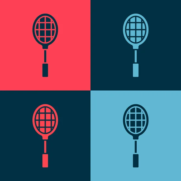 Pop Art Tennisschläger-Symbol isoliert auf farbigem Hintergrund. Sportgeräte. Vektorillustration — Stockvektor