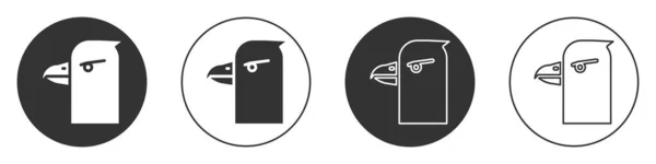 Icona testa Aquila nera isolata su sfondo bianco. Pulsante cerchio. Illustrazione vettoriale — Vettoriale Stock