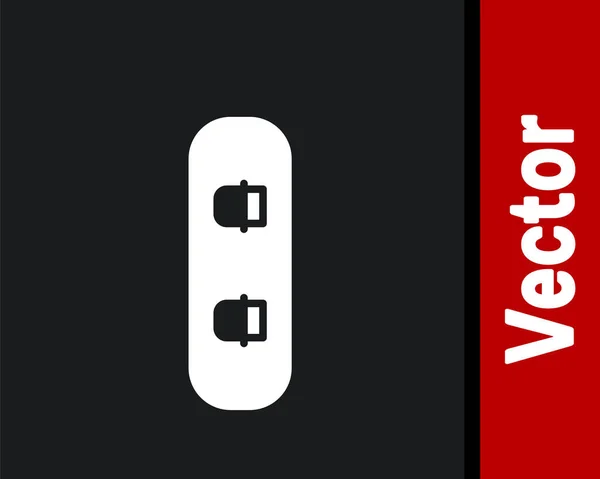 Weißes Snowboard-Symbol isoliert auf schwarzem Hintergrund. Snowboard-Ikone. Extremsport. Sportgeräte. Vektorillustration — Stockvektor