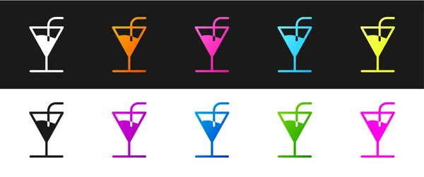 Setzen Sie Cocktail-Symbol isoliert auf schwarzem und weißem Hintergrund. Vektorillustration — Stockvektor