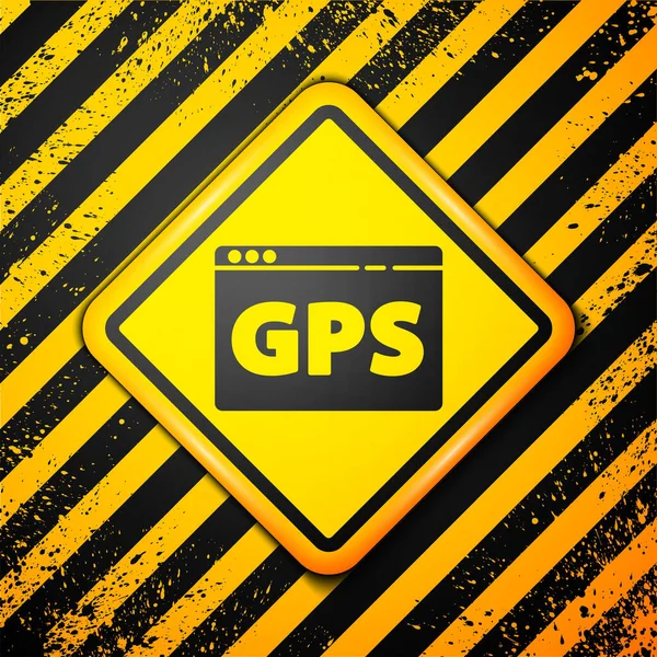 Black Gps device with map icon isolated on yellow background. Warning sign. Vector Illustration — Stock Vector