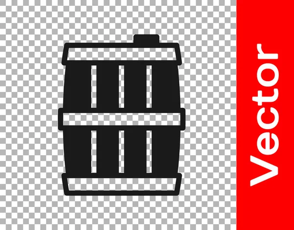 Black Wooden Barrel Symbol isoliert auf transparentem Hintergrund. Alkoholfass, Getränkebehälter, Holzfass für Bier, Whisky, Wein. Vektor — Stockvektor