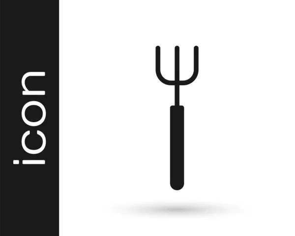 Icono de horquilla de jardín negro aislado sobre fondo blanco. Señal de tenedor de jardín. Herramienta para horticultura, agricultura, agricultura. Vector — Vector de stock