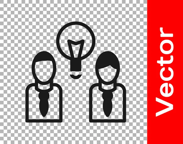 Black People with lamp bulb icon isolated on transparent background. Concept of idea. Vector — Stock Vector