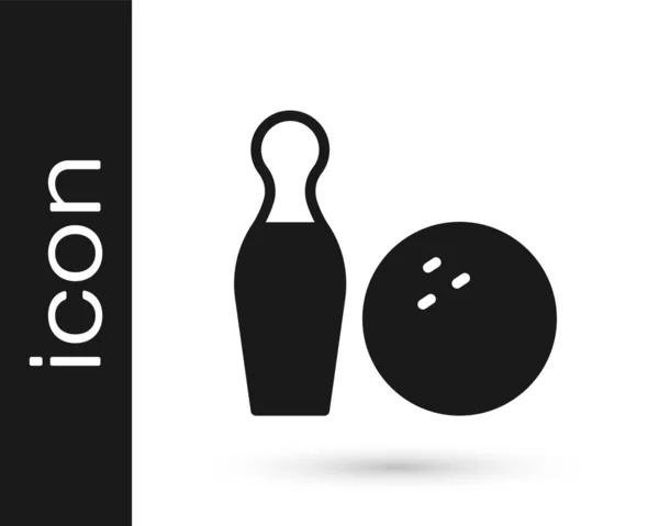 Black Bowling pin och bollen ikon isolerad på vit bakgrund. Sportutrustning. Vektor — Stock vektor