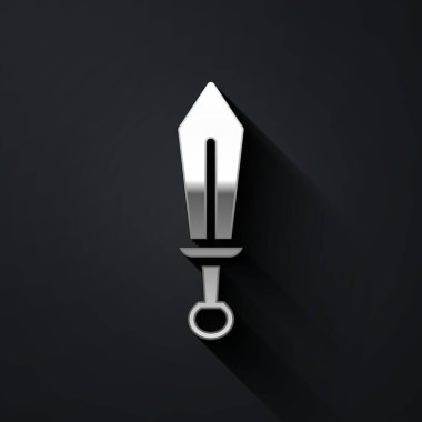 Gümüş Kılıç oyuncağı simgesi siyah arkaplanda izole edildi. Uzun gölge tarzı. Vektör