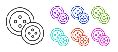 Beyaz arkaplanda izole edilmiş kıyafet simgesi için siyah çizgi dikiş düğmesi. Giysi düğmesi. Simgeleri renklendirin. Vektör İllüstrasyonu