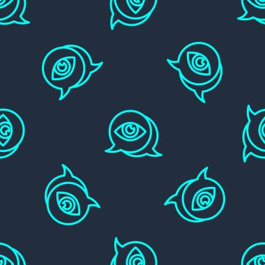 Yeşil çizgi göz tarama ikonu mavi arkaplanda kusursuz desen izole etti. Göz taraması yapılıyor. Güvenlik kontrol sembolü. Siber göz işareti. Vektör