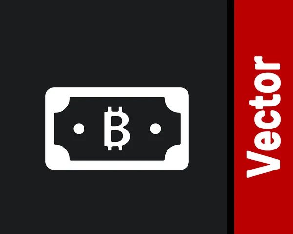 Icono de Bitcoin criptomoneda blanca aislado sobre fondo negro. Tecnología blockchain, mercado de dinero digital. Vector — Vector de stock