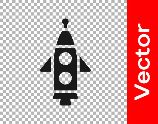 Cohete negro icono de la nave aislado sobre fondo transparente. Viaje espacial. Vector — Vector de stock
