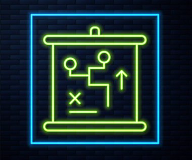 Parlayan neon hattı planlama stratejisi konsepti tuğla duvar arka planında izole edildi. Bardak düzeni ve taktik. Vektör