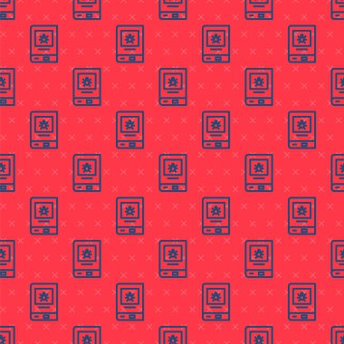 Böcek ikonu hakkındaki mavi çizgi kitabı kırmızı arka planda izole edilmiş pürüzsüz desen. Vektör