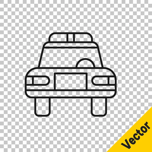Schwarze Linie Polizeiauto und Polizei-Blinker-Symbol isoliert auf transparentem Hintergrund. Notrufsirene. Vektor — Stockvektor