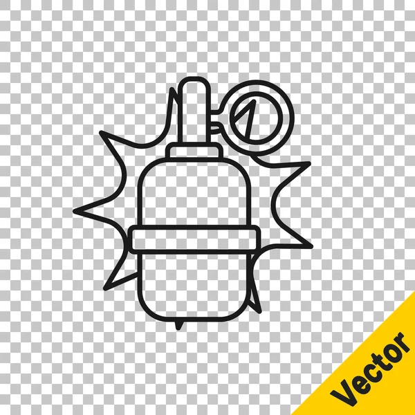 Línea negra Icono de granada de mano aislado sobre fondo transparente. Explosión de bombas. Vector — Archivo Imágenes Vectoriales