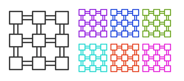 Svart linje Blockchain teknik ikon isolerad på vit bakgrund. Kryptovaluta data. Abstrakta geometriska block kedja nätverk teknik verksamhet. Ställ ikoner färgglada. Vektor — Stock vektor