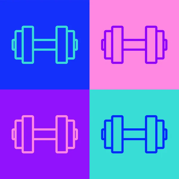 Pop art line Dumbbell ikon elszigetelt színes háttér. Izomemelő ikon, fitnesz súlyzó, tornaterem, sporteszközök, tornaterem. Vektor — Stock Vector