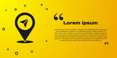 Siyah Harita iğne simgesi sarı arkaplanda izole edildi. Navigasyon, işaret, konum, harita, GPS, yön, yer, pusula, arama konsepti. Vektör İllüstrasyonu.