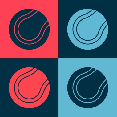 Pop Art Tenis topu ikonu renk arkaplanında izole edildi. Spor malzemeleri. Vektör.