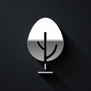 Gümüş Ağaç simgesi siyah arkaplanda izole edildi. Orman sembolü. Uzun gölge tarzı. Vektör.