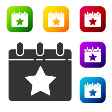 Beyaz arkaplanda 4 Temmuz simgesine sahip Kara Gün takvimi izole edildi. ABD Bağımsızlık Günü. 4 Temmuz. Renkli kare düğmelerle simgeleri ayarla. Vektör.