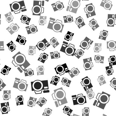 Siyah fotoğraf makinesi simgesi beyaz arkaplanda izole edilmiş kusursuz desen. Fotoğraf makinesi simgesi. Vektör.