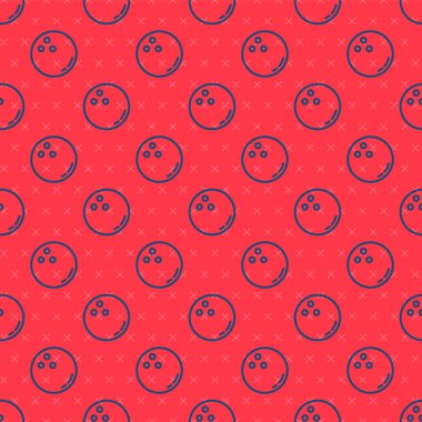 Mavi çizgi bovling topu ikonu kırmızı arkaplanda izole edilmiş kusursuz desen. Spor malzemeleri. Vektör İllüstrasyonu.