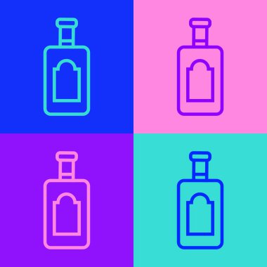 Pop sanat eseri viski şişesi simgesi renk arkaplanında izole edilmiş. Vektör İllüstrasyonu.