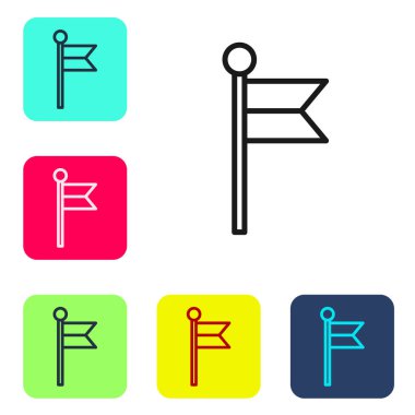 Beyaz arkaplanda siyah çizgi simgesi izole edildi. Yer belirleyici sembol. Renkli kare düğmelerle simgeleri ayarla. Vektör İllüstrasyonu.
