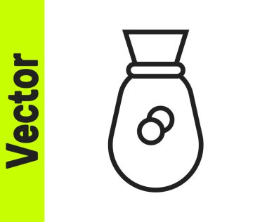 Siyah çizgi Beyaz arka planda eski para çantası simgesi izole. Nakit bankacılık tabelası. Vektör.