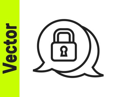 Siyah çizgi siber güvenlik simgesi beyaz arka planda izole edildi. Dijital devre kartında kapalı asma kilit. Güvenlik kavramı. Dijital veri koruması. Vektör.