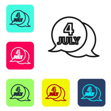 Siyah çizgi ABD Bağımsızlık Günü simgesi beyaz arka planda izole edildi. 4 Temmuz. Amerika Birleşik Devletleri ülkesi. Renkli kare düğmelerle simgeleri ayarla. Vektör.