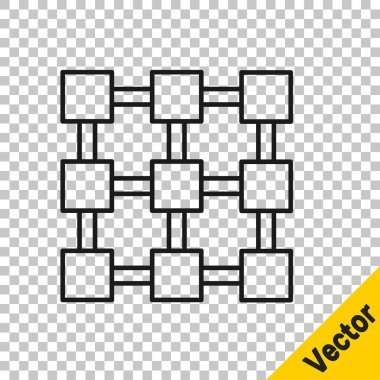 Siyah çizgi engelleme teknolojisi simgesi şeffaf arkaplanda izole edildi. Kripto para birimi verileri. Soyut geometrik blok zincir ağ teknolojisi işi. Vektör.
