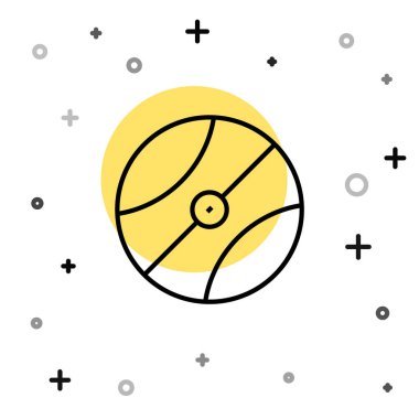 Siyah çizgi basketbol topu ikonu beyaz arkaplanda izole edildi. Spor sembolü. Rastgele dinamik şekiller. Vektör.