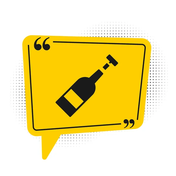 Black Opened Bottle Wine Icon Isolated White Background Yellow Speech — Stock Vector