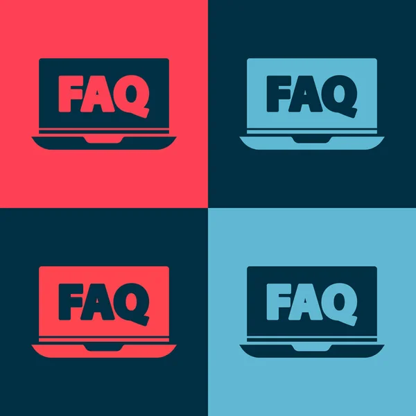 Pop Art Laptop Faq Icono Aislado Fondo Color Ajuste Servicio — Archivo Imágenes Vectoriales