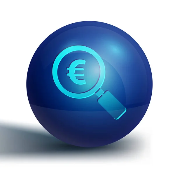 Blaue Lupe Und Euro Symbol Isoliert Auf Weißem Hintergrund Finden — Stockvektor
