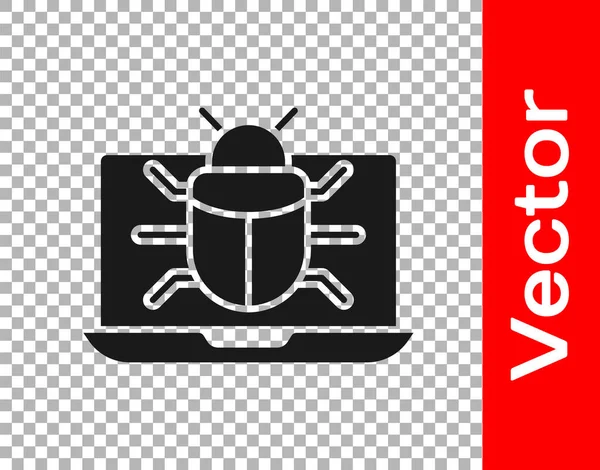 Black System Bug Monitor Icon Isolated Transparent Background Code Bug — Stock Vector
