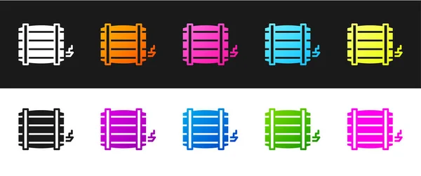 Set Holzfass Symbol Isoliert Auf Schwarzem Und Weißem Hintergrund Alkoholfass — Stockvektor