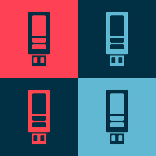 Pop art USB flash drive icon isolated on color background.  Vector.