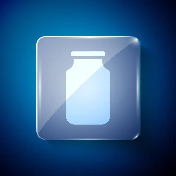 Witte Glazen Pot Met Schroefdop Pictogram Geïsoleerd Blauwe Achtergrond Vierkante — Stockvector