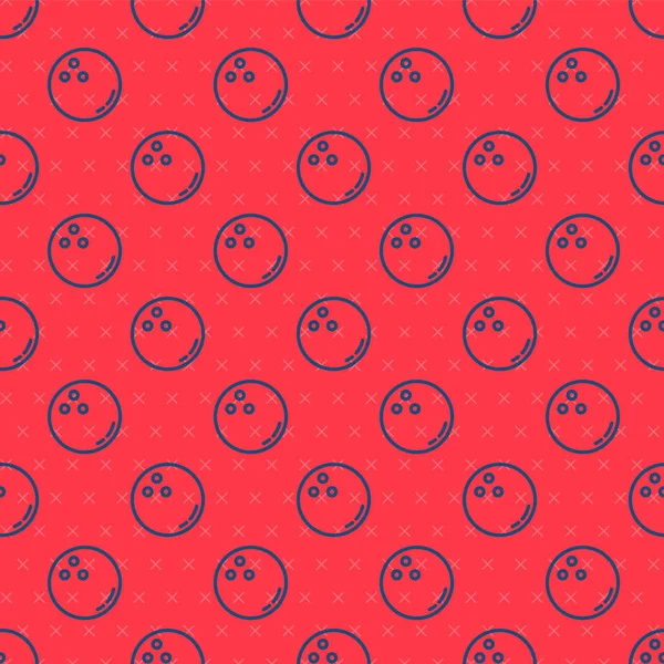 Blaue Linie Bowling Ball Symbol Isoliert Nahtlose Muster Auf Rotem — Stockvektor