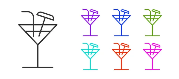 Schwarze Linie Cocktail Symbol Isoliert Auf Weißem Hintergrund Setzen Sie — Stockvektor